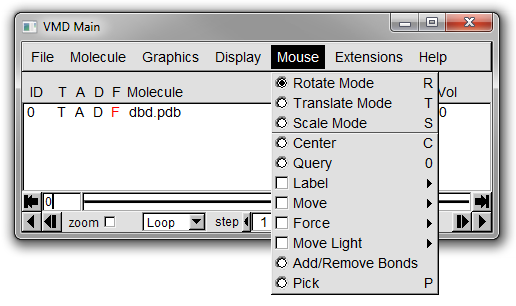 Figure 5. The options available for changing the viewpoint with the mouse.